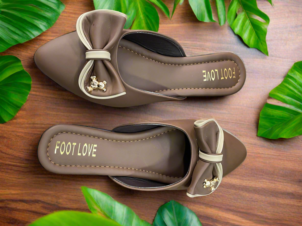 Chic Brown Bow Slip-On Mules