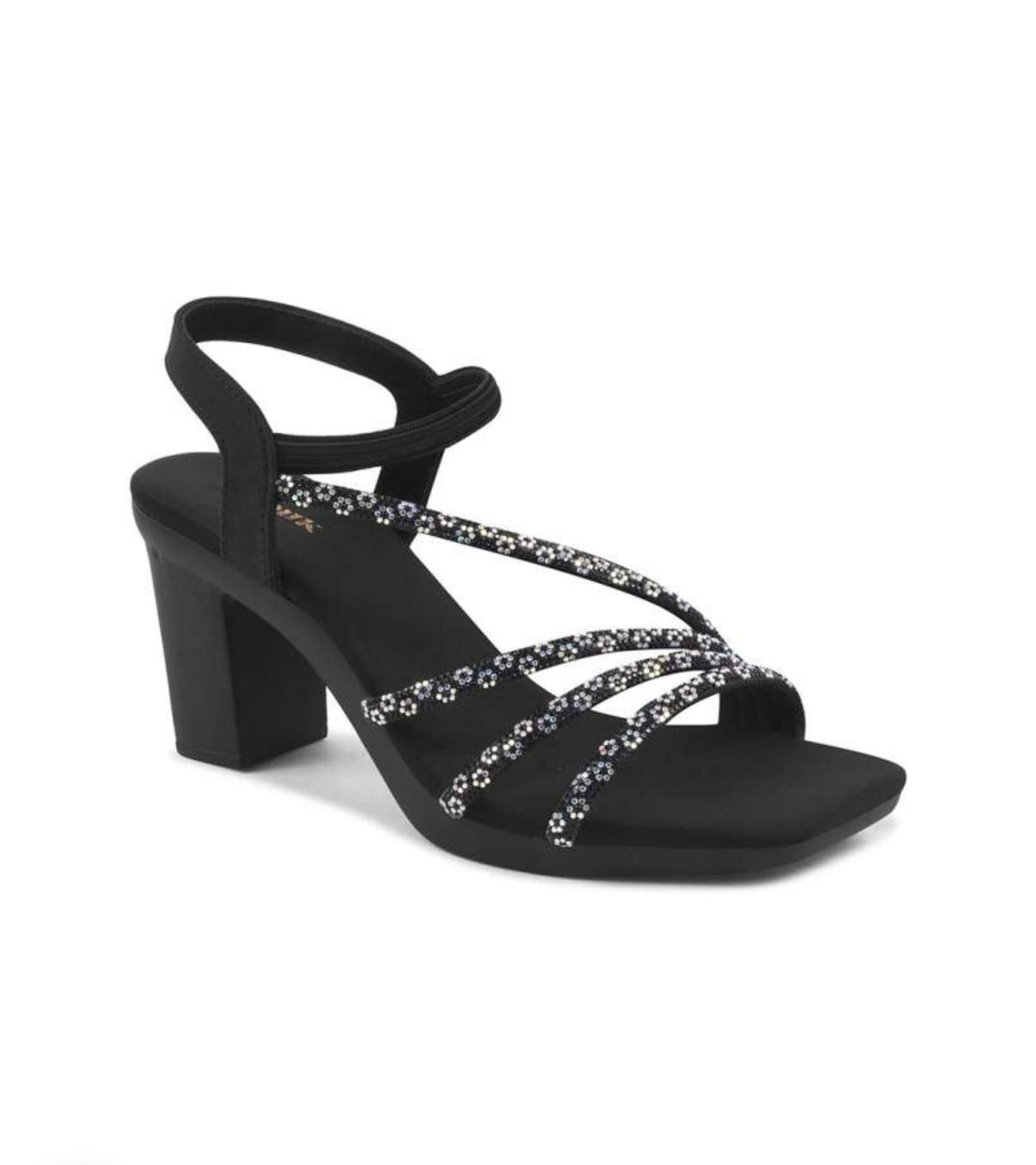 Black Glamour Block Heels with Crystal Straps