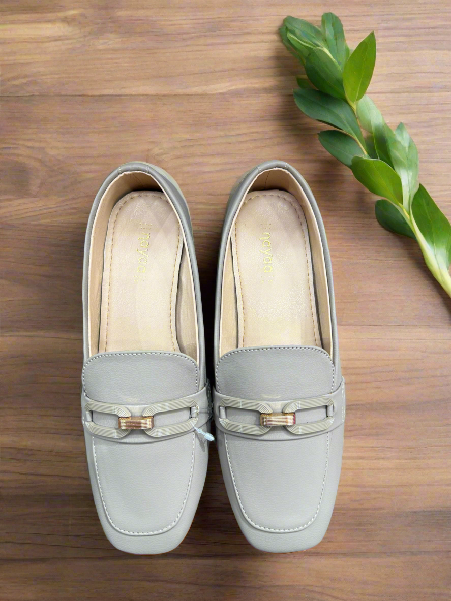 Platinum Charm Buckle Loafers