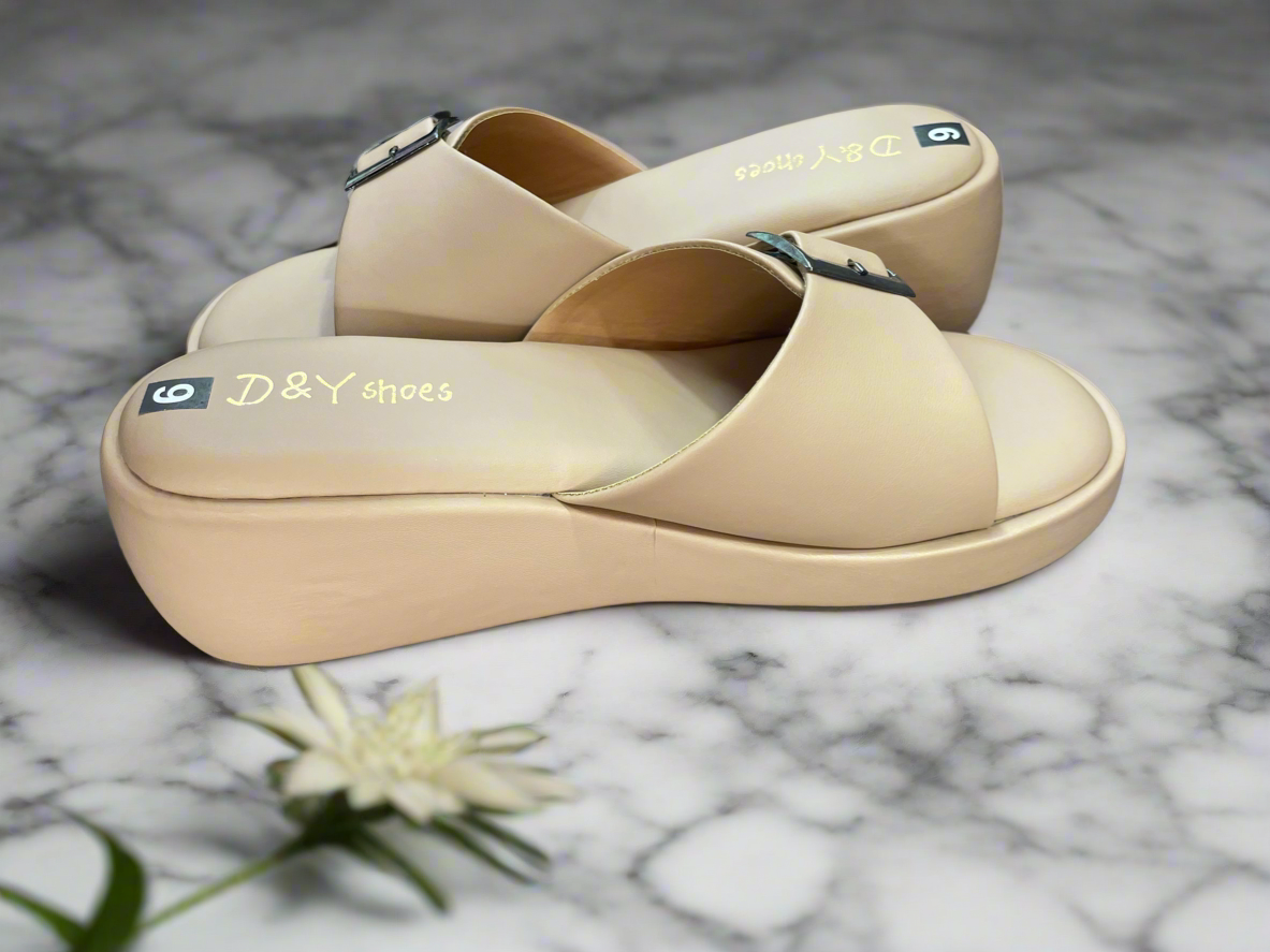 Women’s Beige Platform Slip-On Sandals