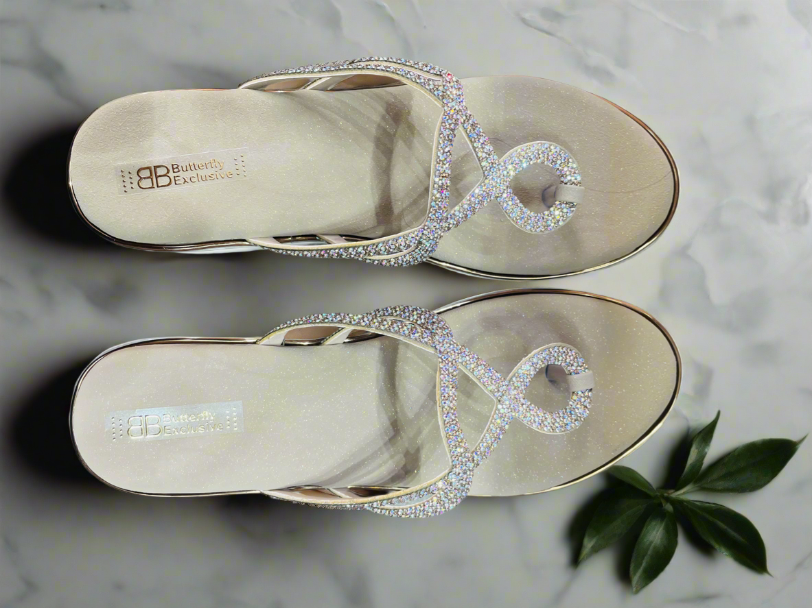 Rhinestone Infinity Loop Wedge Sandals