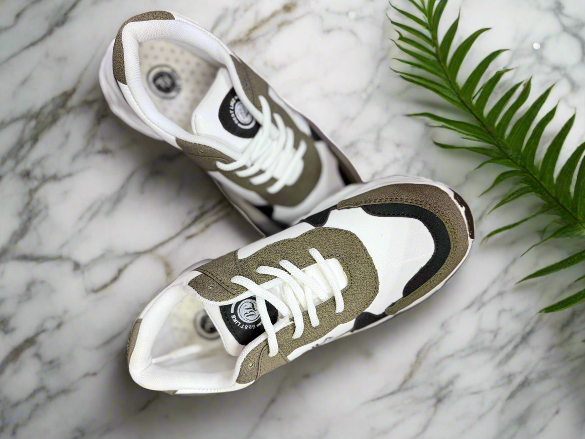 Chunky Olive Green & White Sneakers