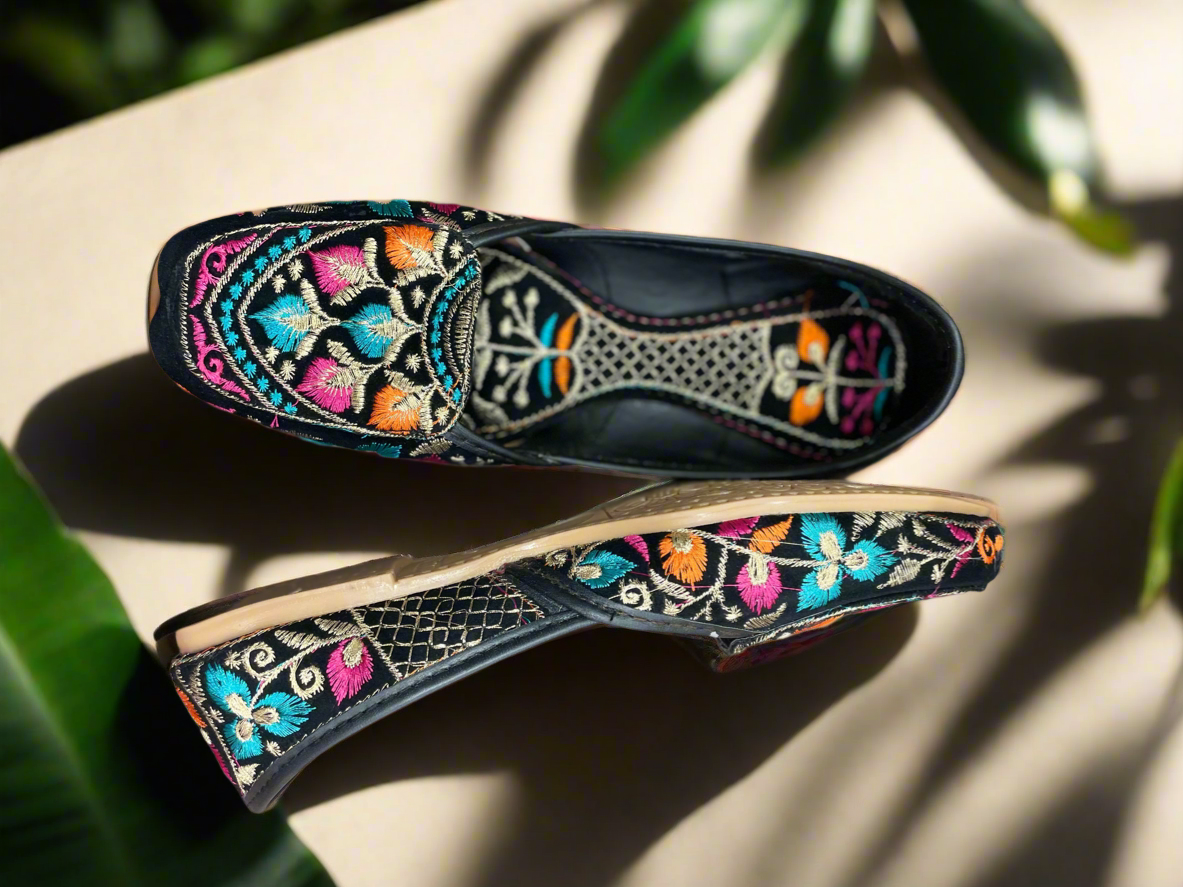 Luxury Handcrafted Designer Jutti with Colorful Thread Embroidery
