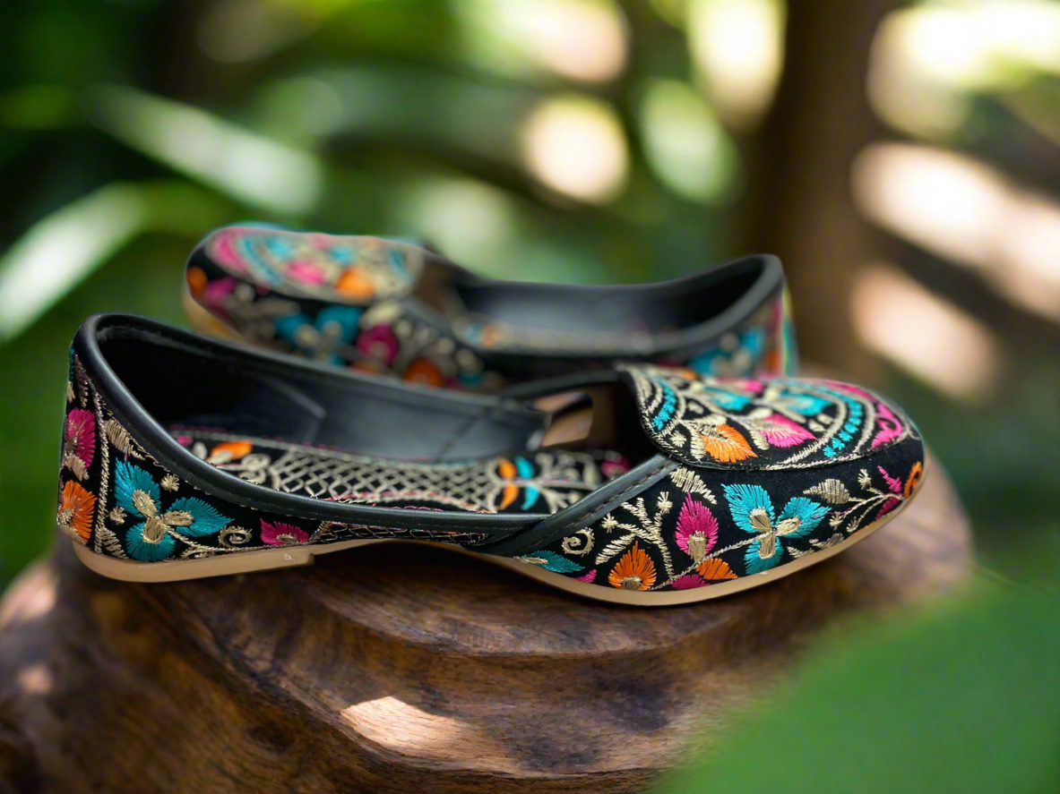 Luxury Handcrafted Designer Jutti with Colorful Thread Embroidery
