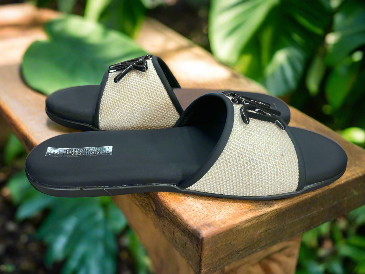 Signature Beige & Black Slide Sandals