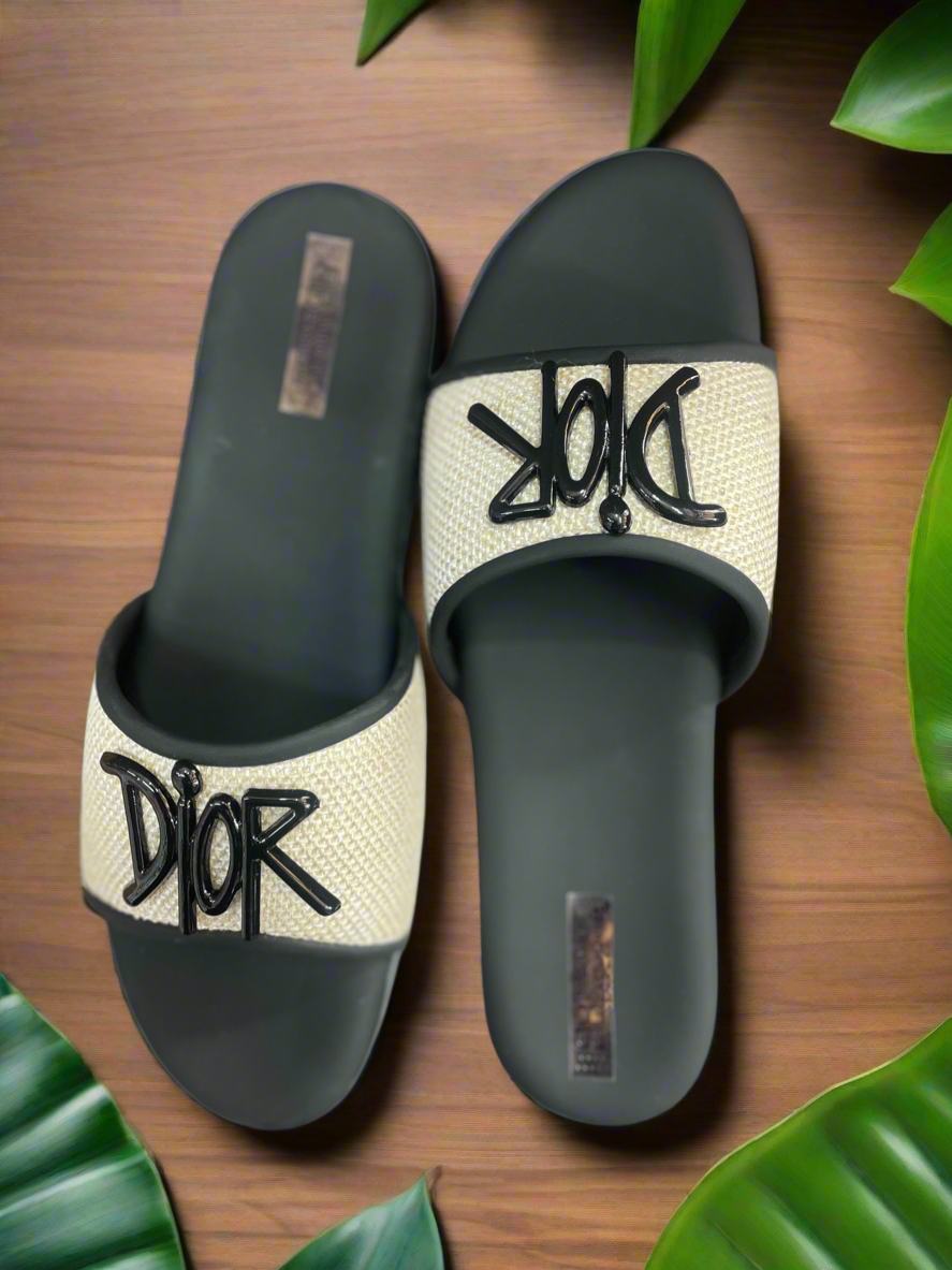 Signature Beige & Black Slide Sandals