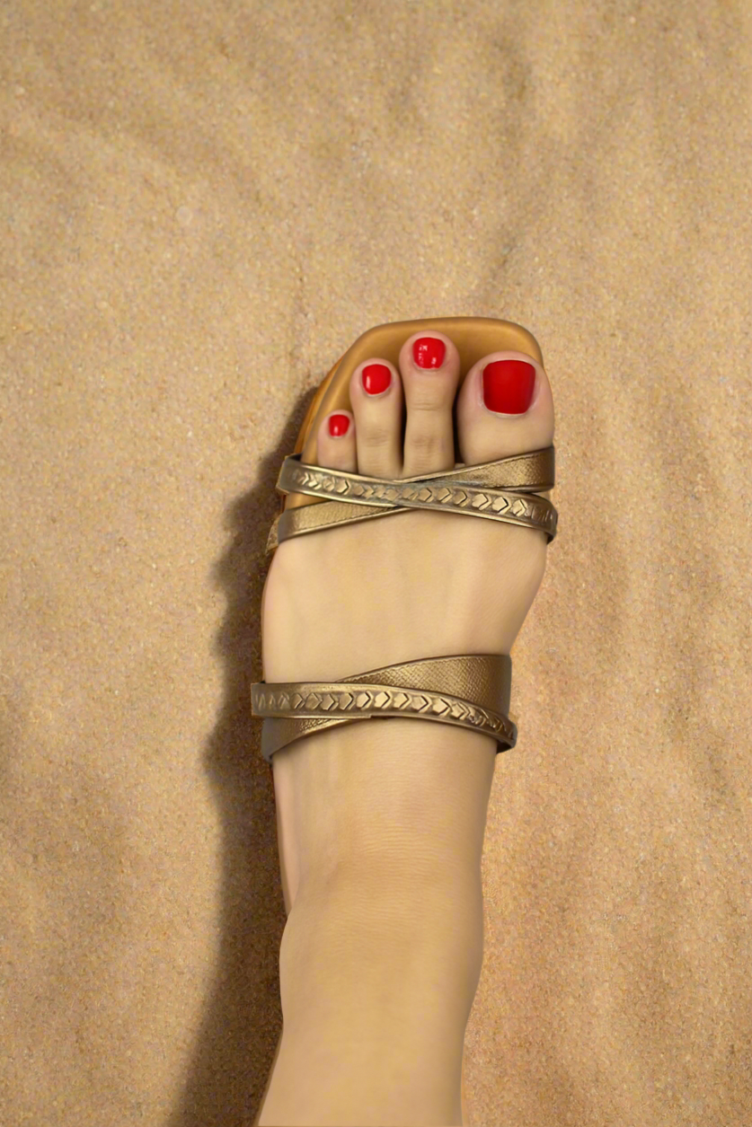 Women's Bronze Double Strap Slip-On Flats