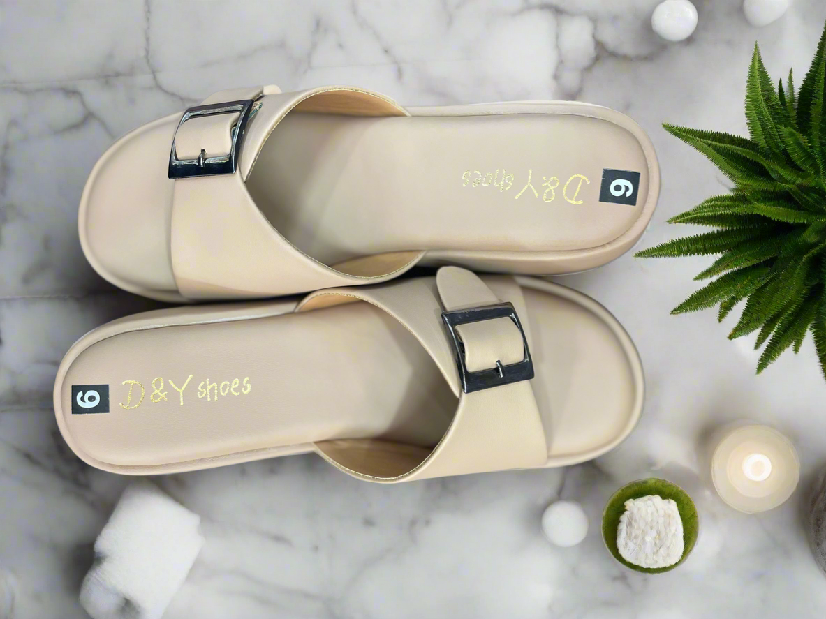 Women’s Beige Platform Slip-On Sandals