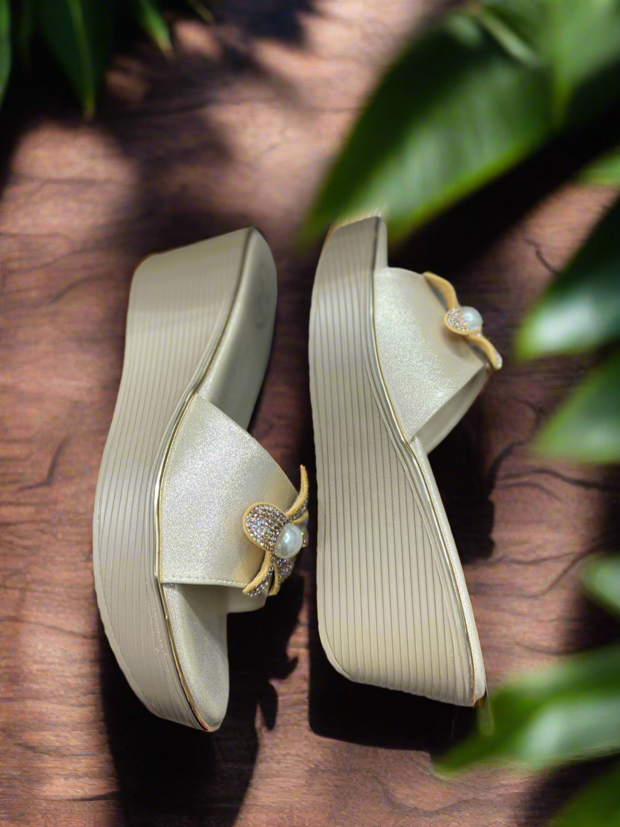Crystal Flower Embellished Comfort Slippers