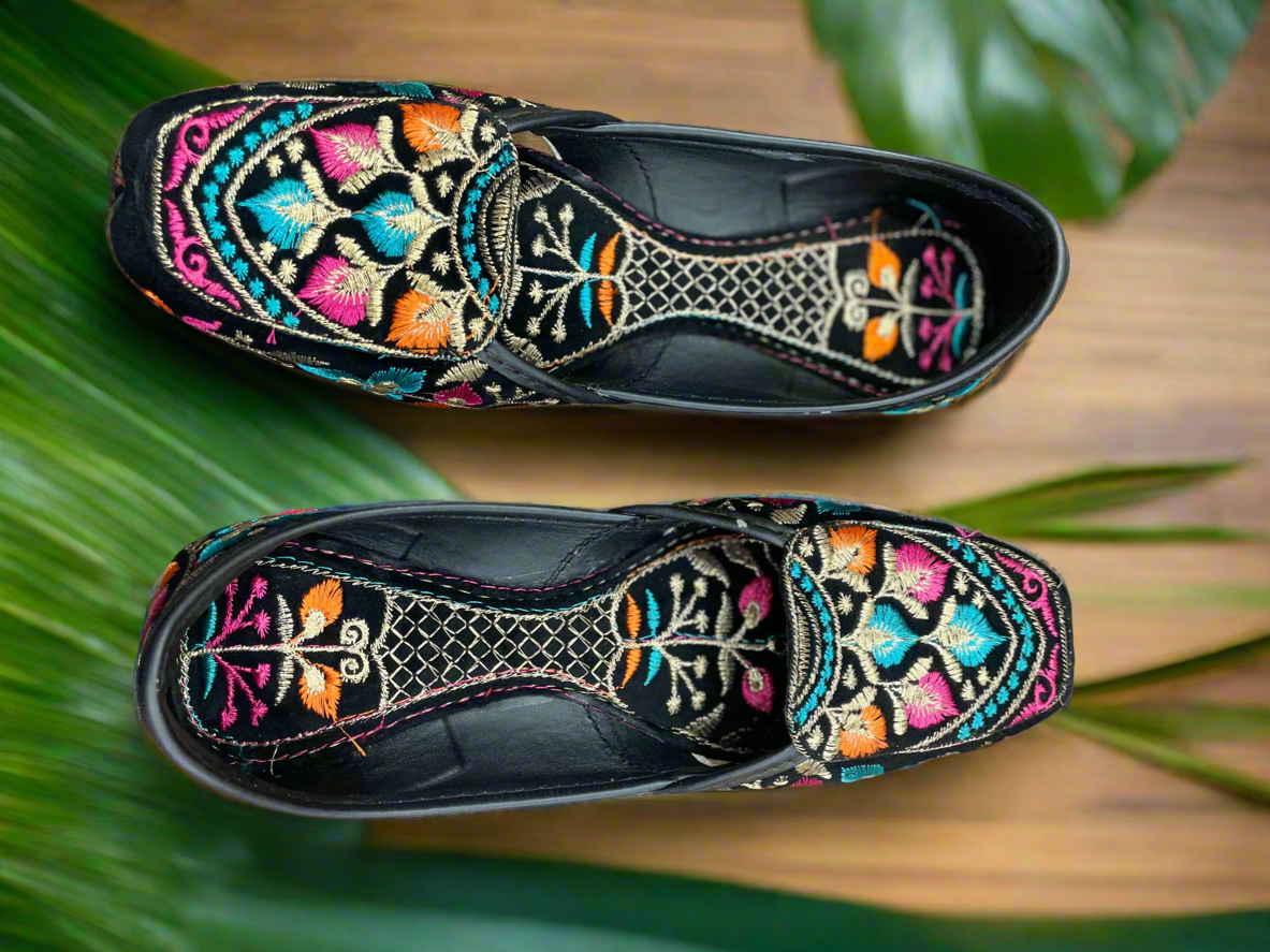 Luxury Handcrafted Designer Jutti with Colorful Thread Embroidery