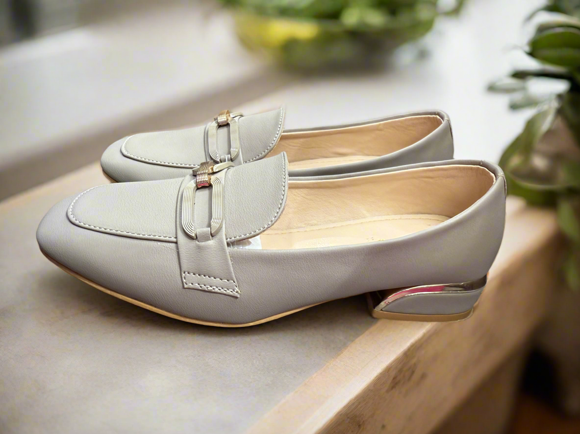 Platinum Charm Buckle Loafers