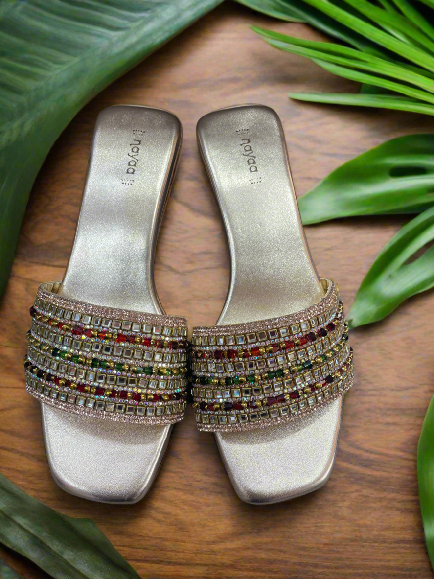 Golden Glam Multi-Stone Embellished Heels