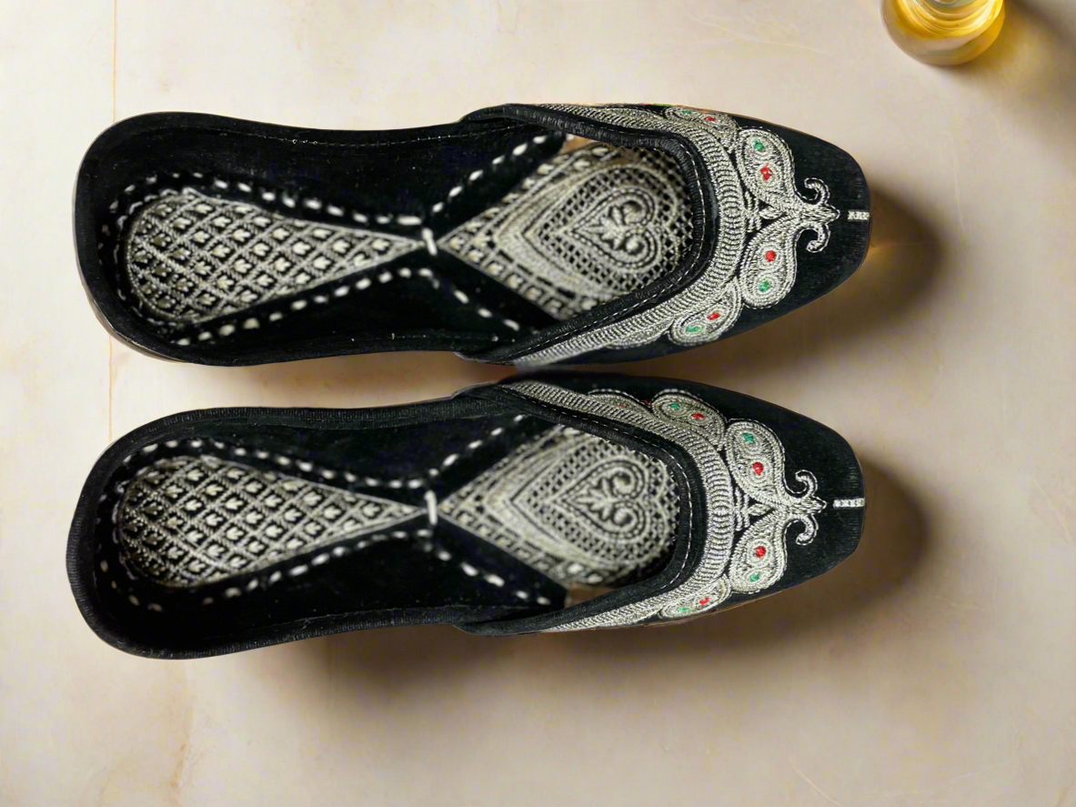 Heritage Velvet Mojari with Silver Zari Work