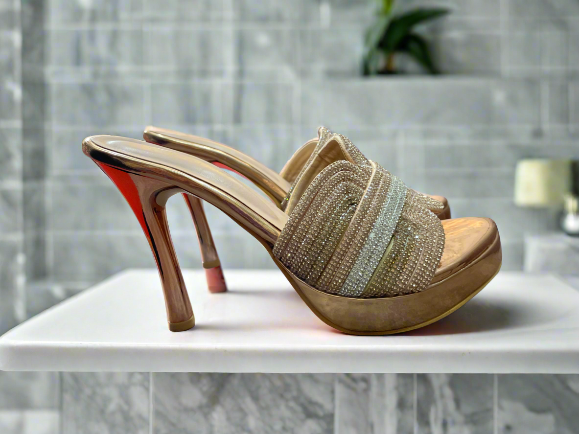 Golden Rhinestone Slip-On Heels