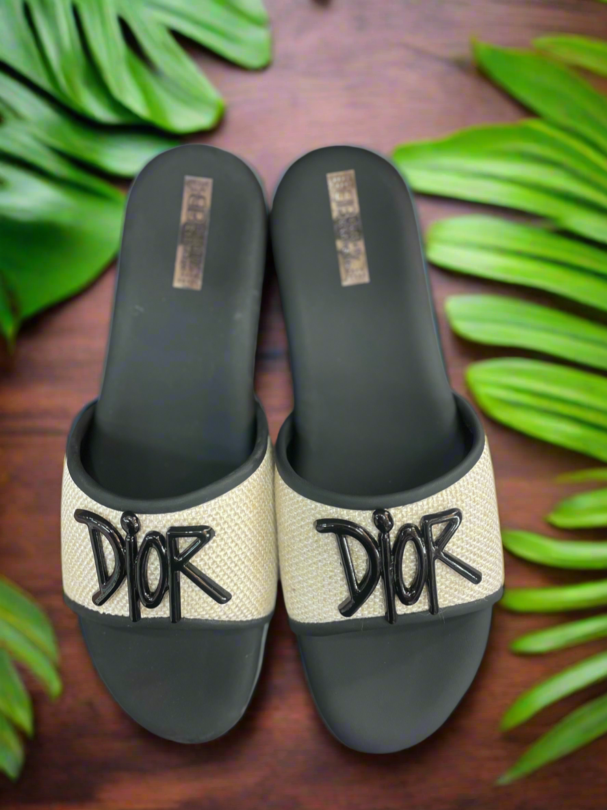 Signature Beige & Black Slide Sandals