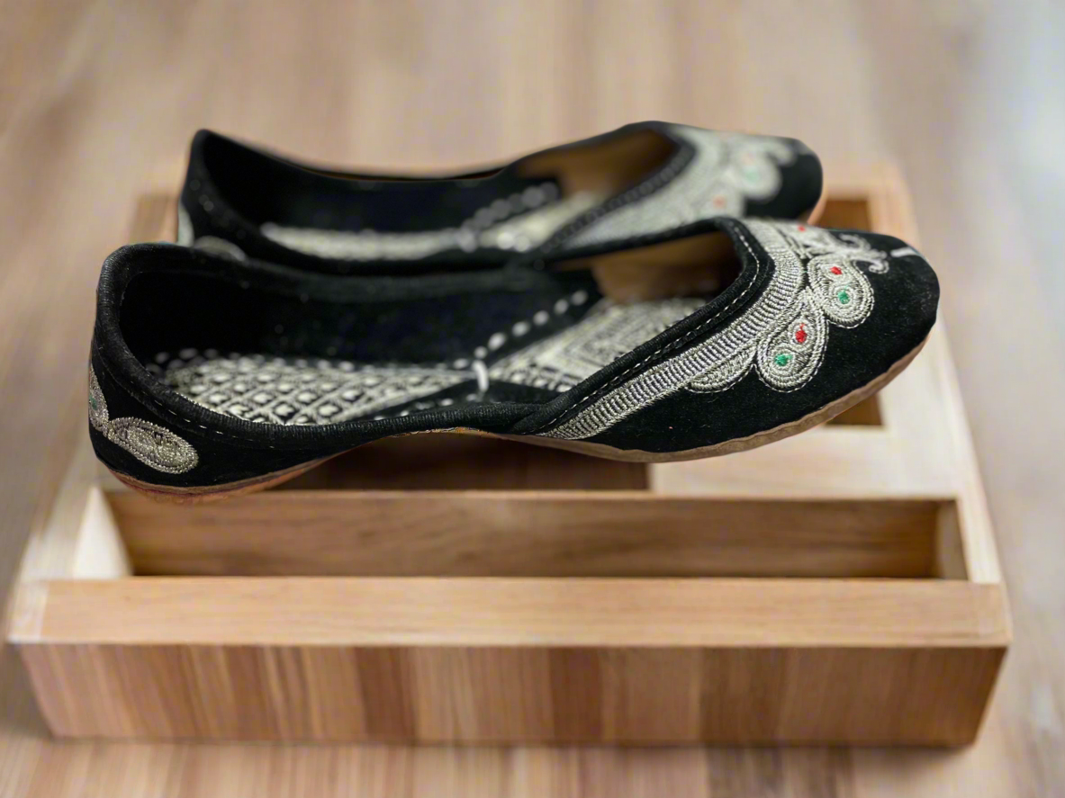 Heritage Velvet Mojari with Silver Zari Work