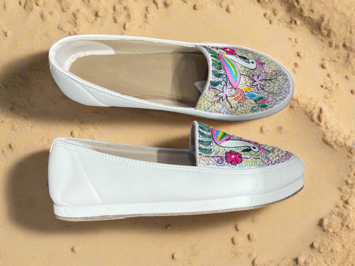 Unicorn Embroidered White Slip-On Sneakers