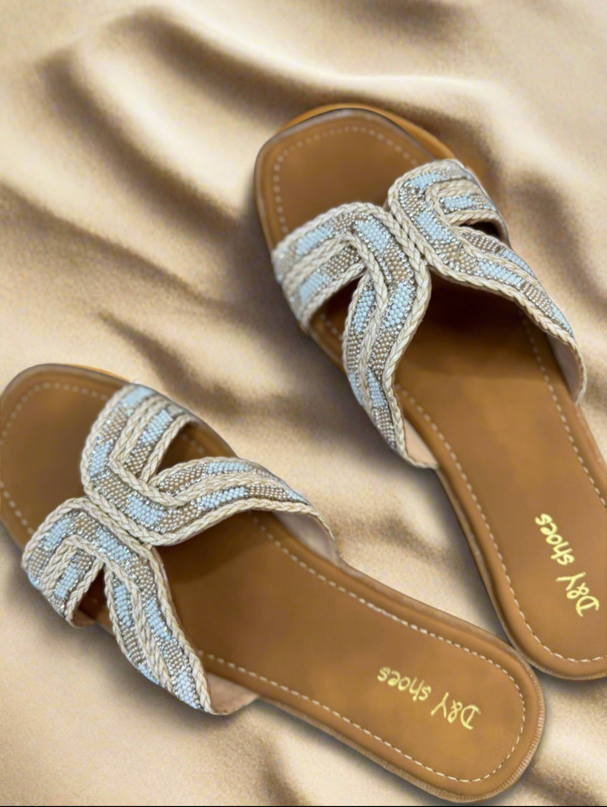 Braided white & Beige Flat Sandals