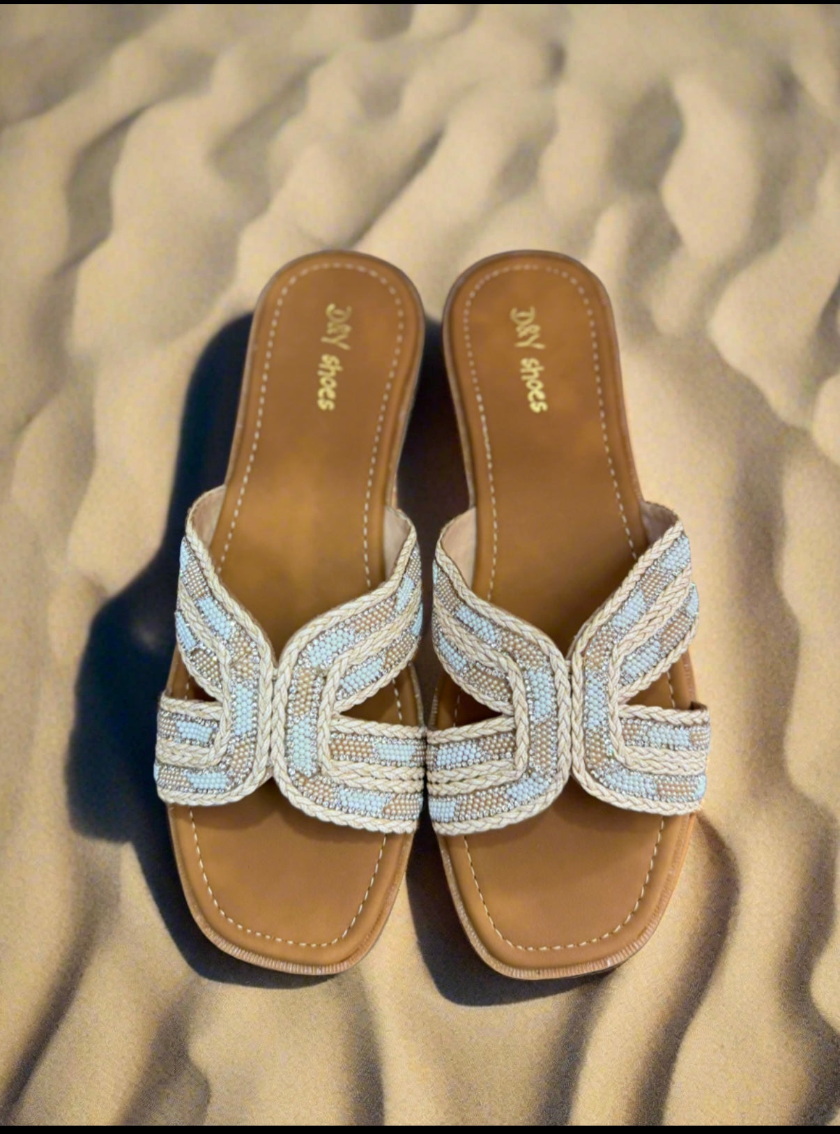 Braided white & Beige Flat Sandals