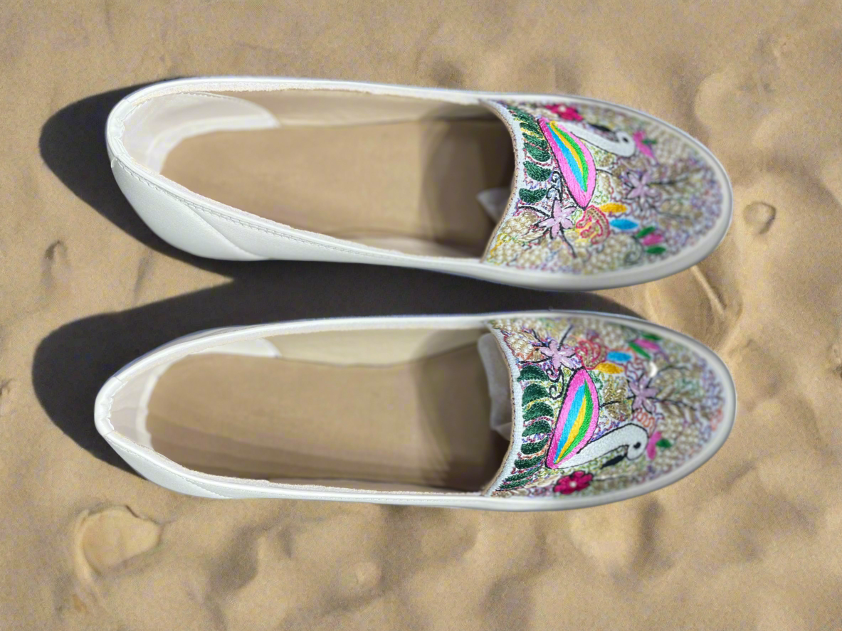 Unicorn Embroidered White Slip-On Sneakers