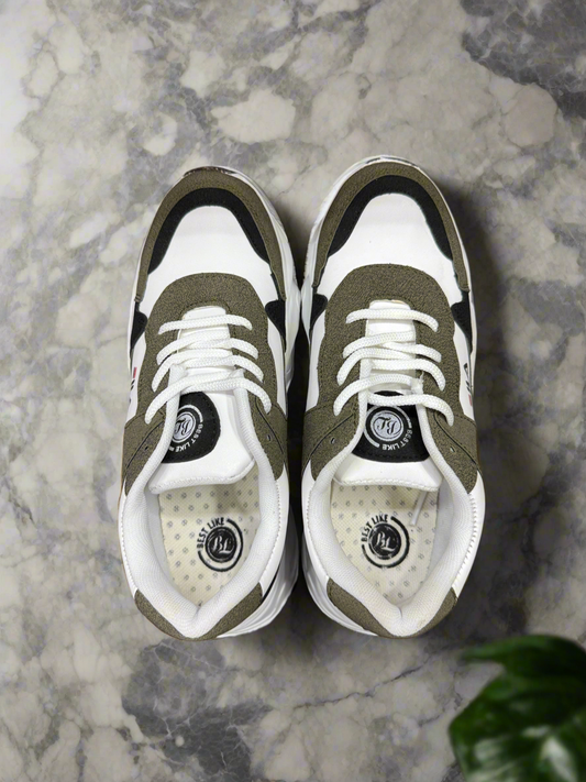 Chunky Olive Green & White Sneakers