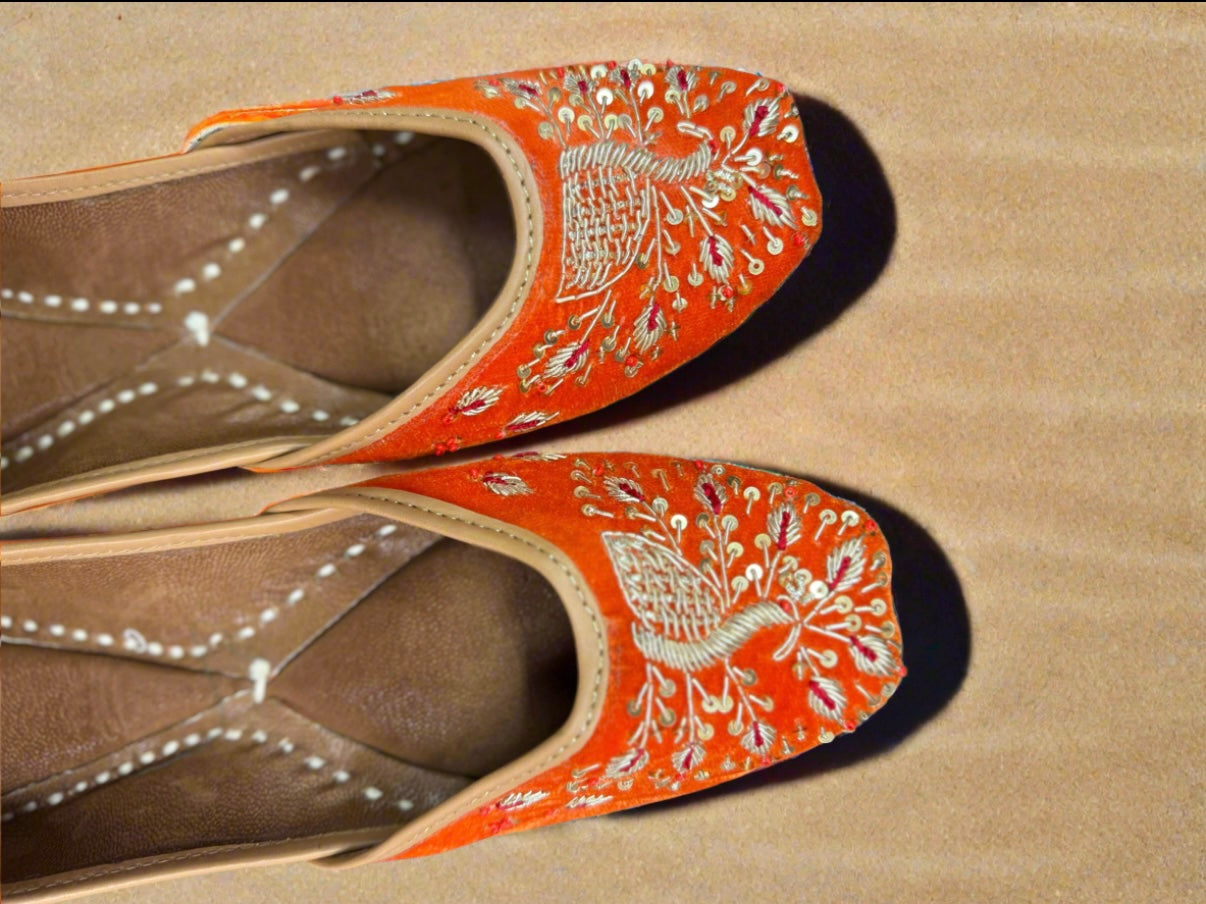 Desert Radiance Handcrafted Orange Embroidered Jutti