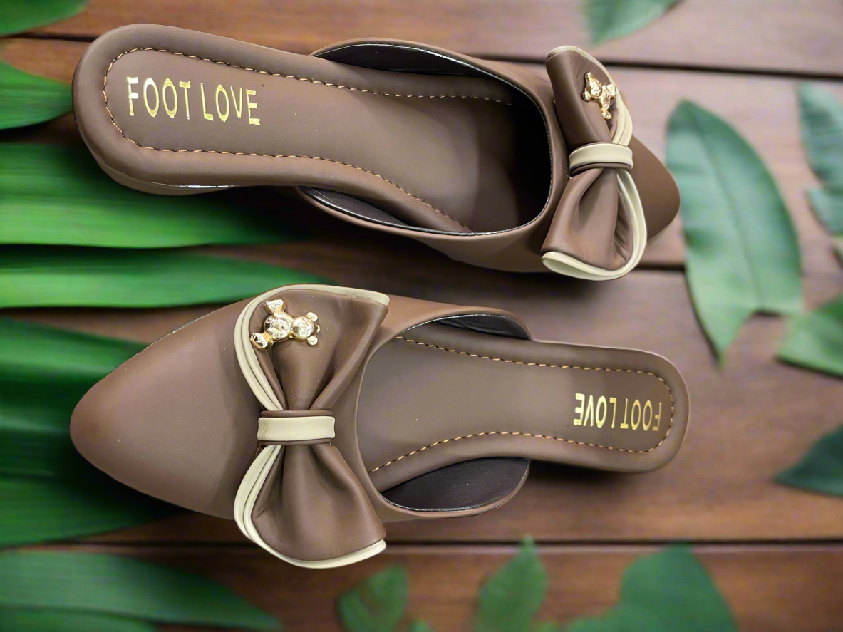 Chic Brown Bow Slip-On Mules