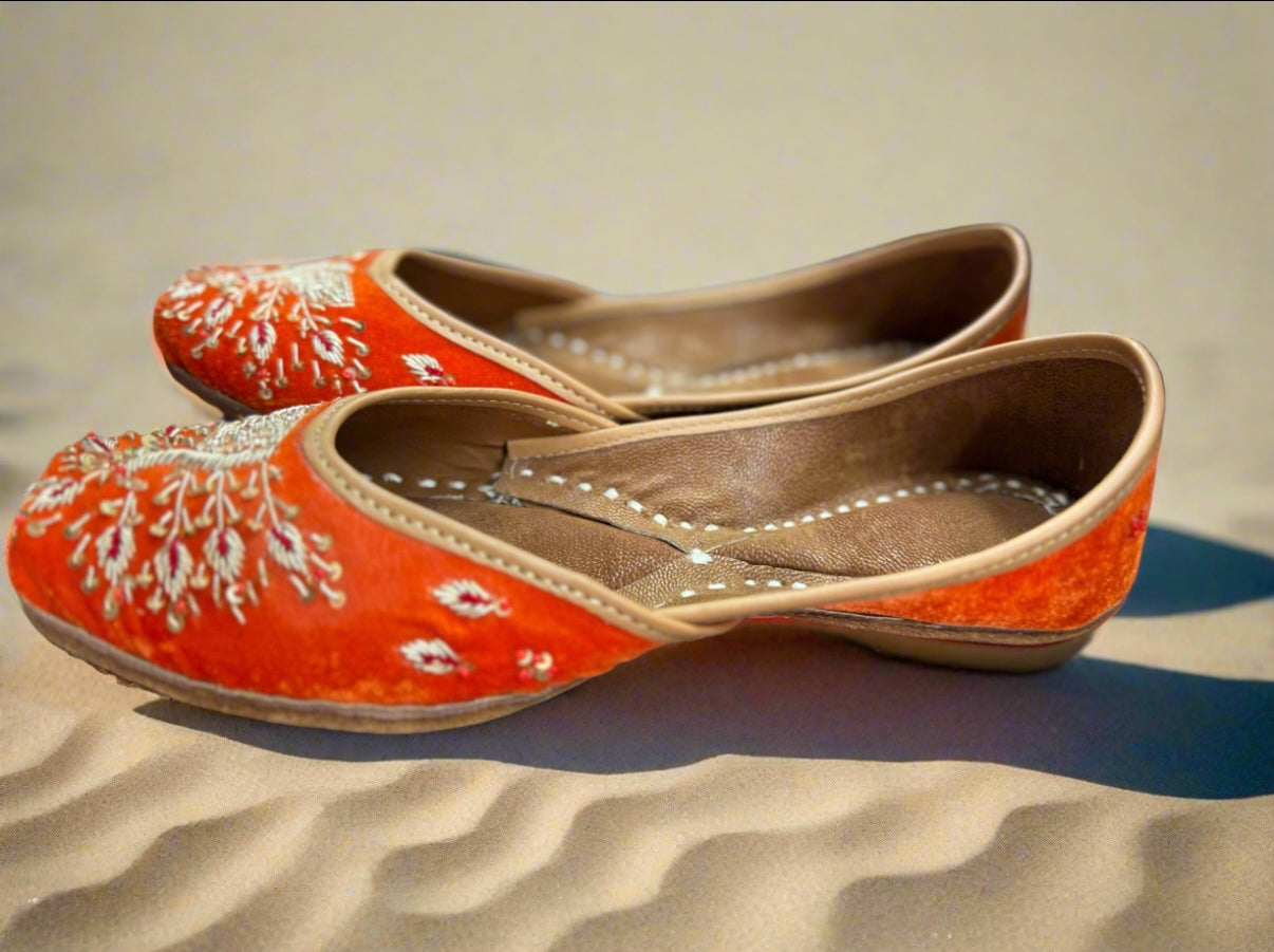 Desert Radiance Handcrafted Orange Embroidered Jutti
