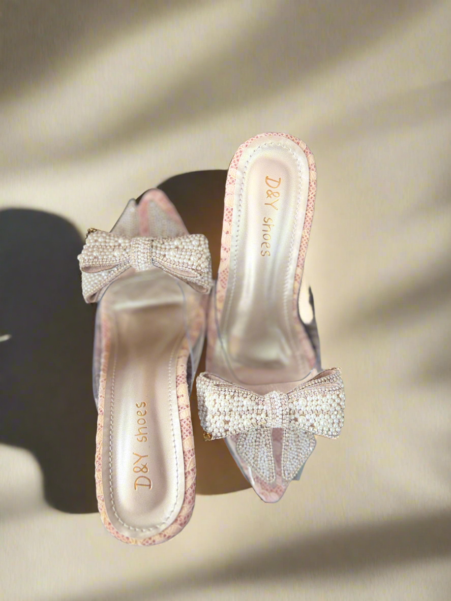 Elegant Rhinestone Bow Heels