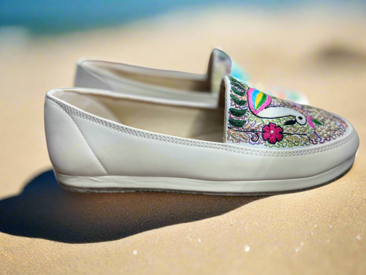 Unicorn Embroidered White Slip-On Sneakers