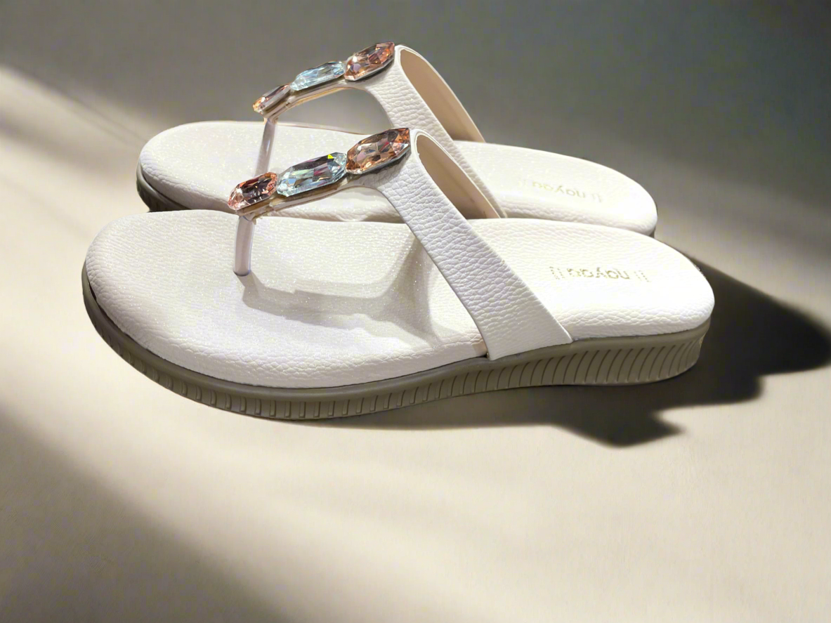 White Embellished Toe-Ring Sandals