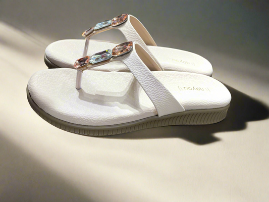 White Embellished Toe-Ring Sandals