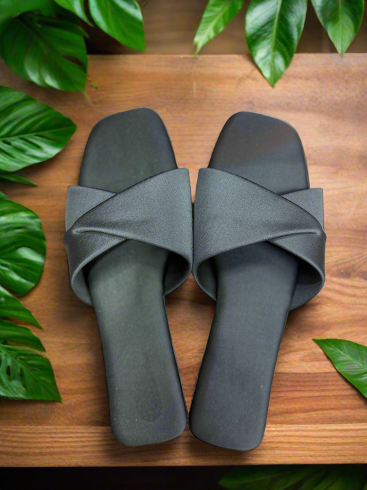 Women's Black Criss-Cross Slide Sandals