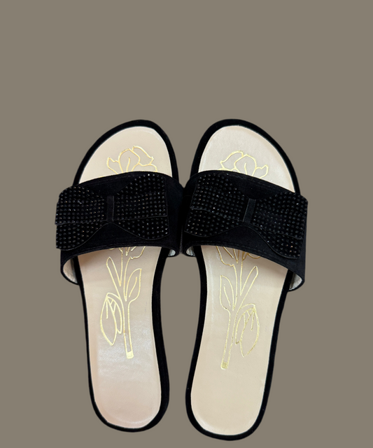 Elegant Black Bow Slide Sandals