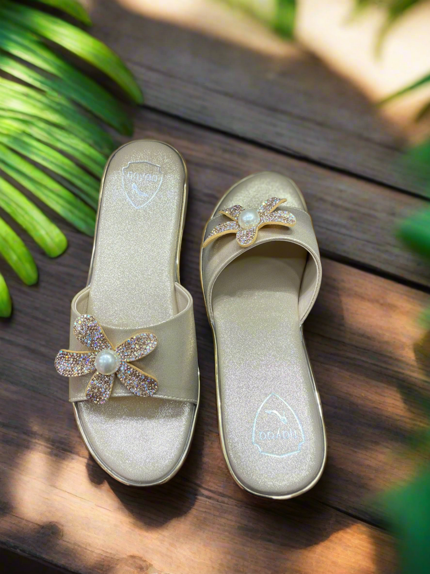 Crystal Flower Embellished Comfort Slippers