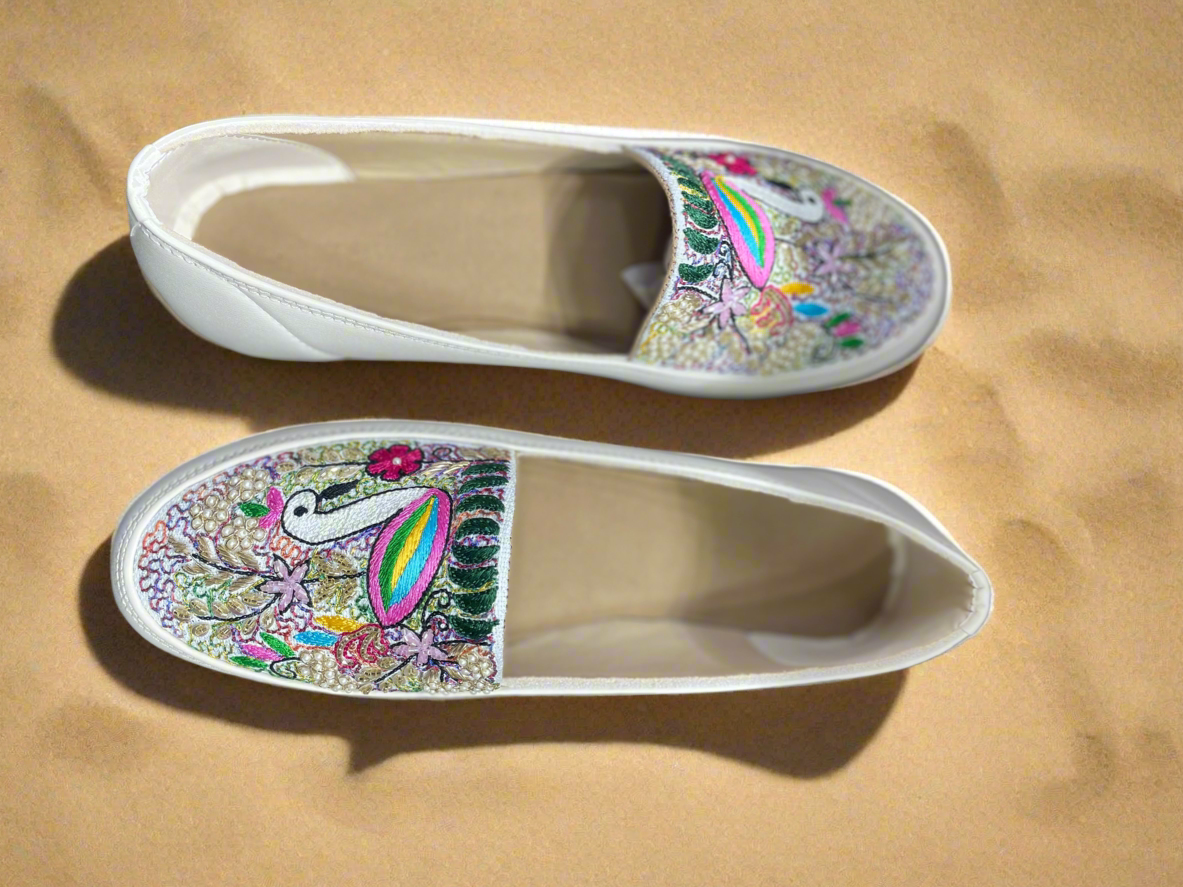 Unicorn Embroidered White Slip-On Sneakers