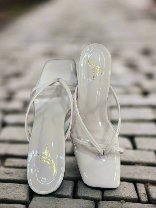 Elegant Nude Patent Block Heel Sandals