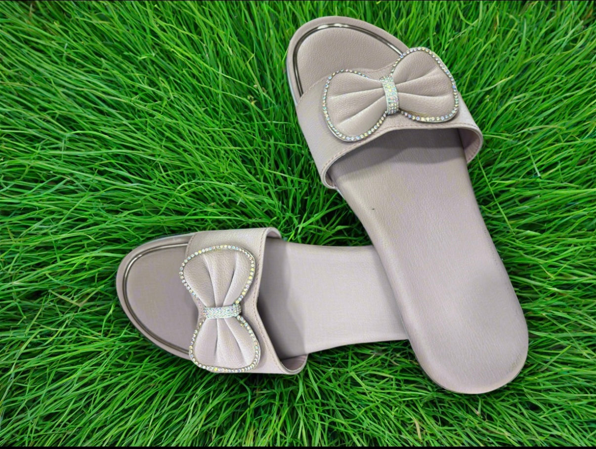 Rhinestone Bow Comfort Slippers for Women