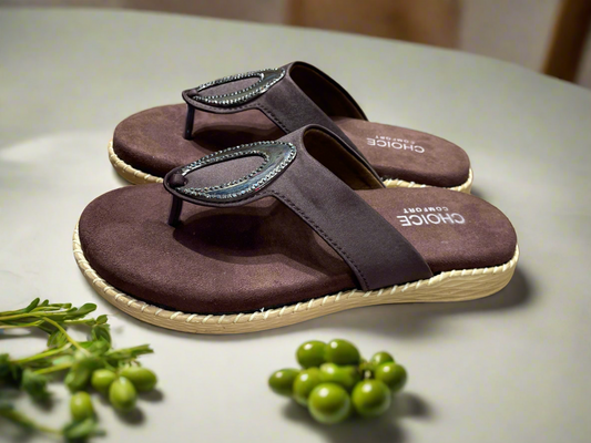 Choice Elegant Women’s Brown Beaded Slip-On Sandals