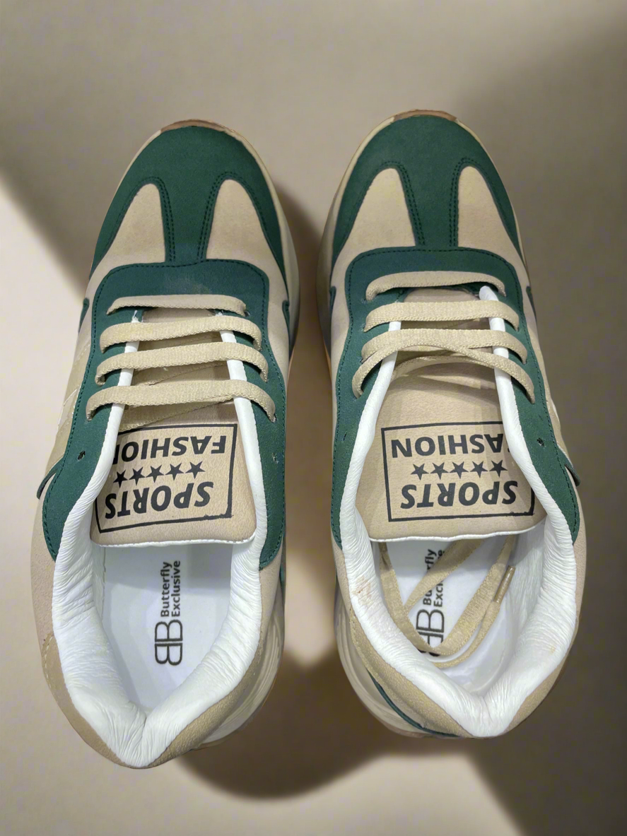 Sporty Casual Sneakers – Retro-Inspired Green Beige Comfort Shoes