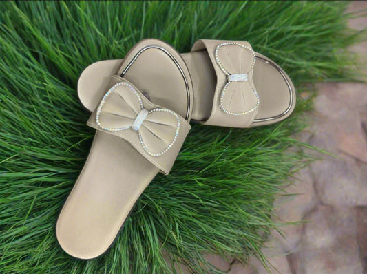 Rhinestone Bow Comfort Slippers for Women