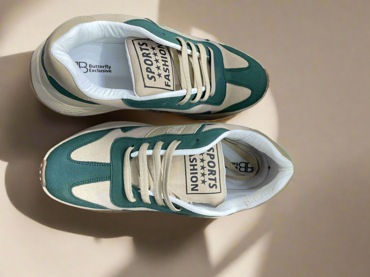 Sporty Casual Sneakers – Retro-Inspired Green Beige Comfort Shoes