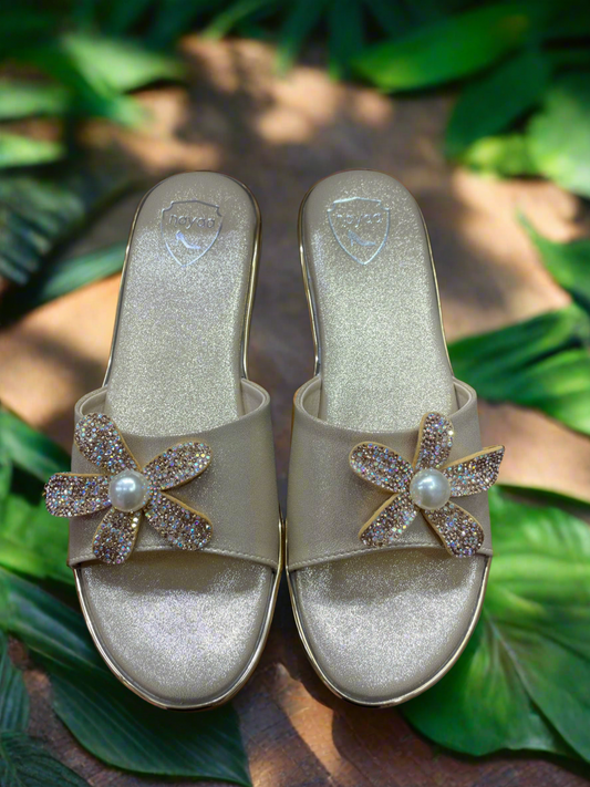 Crystal Flower Embellished Comfort Slippers