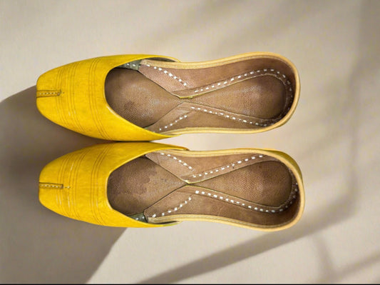 Teal Blue and yellow Textured Leather Juttis