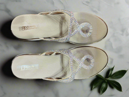 Rhinestone Infinity Loop Wedge Sandals