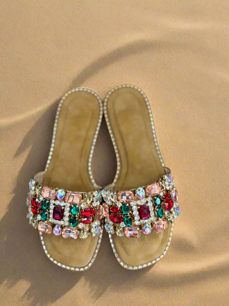 Glam Multicolor Gemstone Slip-On Flats”