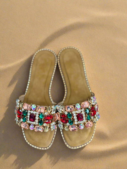 Glam Multicolor Gemstone Slip-On Flats”