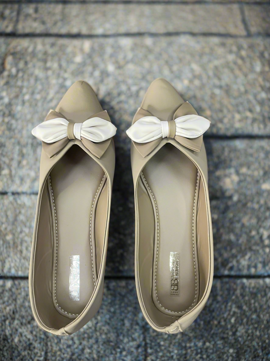 Beige Patent Flats with Bow
