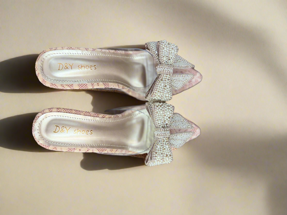 Elegant Rhinestone Bow Heels