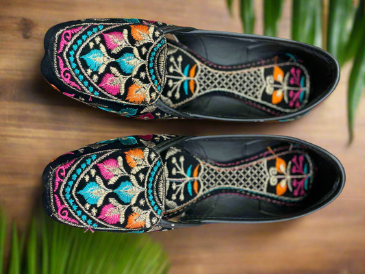 Luxury Handcrafted Designer Jutti with Colorful Thread Embroidery